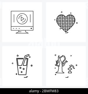 4 icônes universelles Pixel Perfect symboles de LED, boissons, amour, cimetière Vector Illustration Illustration de Vecteur