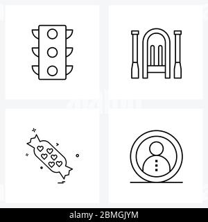 Ensemble de 4 icônes de ligne simple du signal de trafic, toffee , trafic, caoutchouc, compte Vector Illustration Illustration de Vecteur