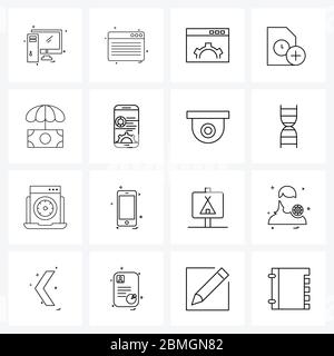 Pack de 16 icônes de ligne universelles pour applications Web banque, fichier, extension, ajouter une illustration vectorielle Illustration de Vecteur