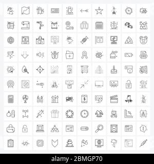 100 Universal Line Icon Pixel Perfect symboles de magasin, étudiant, appartement, école, carte Illustration vectorielle Illustration de Vecteur