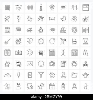 64 Universal Line Icon Pixel Perfect symboles des heures, horloge, cellules, jeu, queen Vector Illustration Illustration de Vecteur