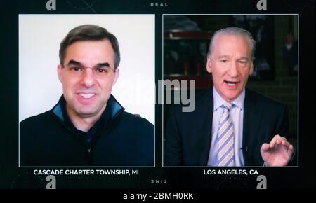 Los Angeles, Californie, États-Unis. 08e mai 2020. Capture d'écran du Représentant JUSTIN AMASH (I-MI) en direct avec l'hôte BILL MAHER pendant le temps réel d'HBO. Amash étudie une course à la présidence en 2020 en tant que candidat du Parti Libertarien. Crédit : Brian Cahn/ZUMA Wire/Alay Live News Banque D'Images