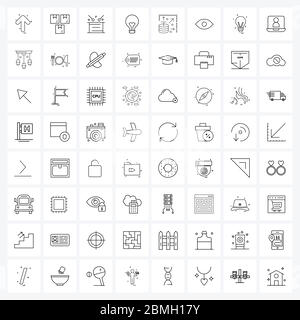 64 Universal Line Icon Pixel Perfect symboles de données, éducation, notes, bulbe, Party Vector Illustration Illustration de Vecteur