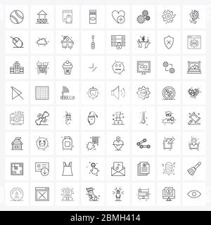 64 Universal Line Icon Pixel Perfect symboles de l'amour, du coeur, de l'institution, des lumières flamme, vecteur de feu Illustration Illustration de Vecteur