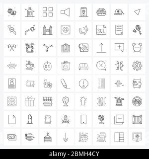 Jeu de 64 icônes de ligne de base de l'interface utilisateur de l'emplacement, mobile, olive, haut-parleur, illustration du vecteur d'attention Illustration de Vecteur