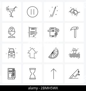 Jeu d'icônes vectorielles de stock de 16 symboles de ligne pour la crème, l'anneau, le hockey, la sonnerie, l'illustration du vecteur cloche Illustration de Vecteur