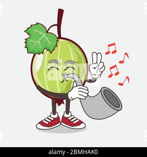 Une illustration de la mascotte de fruit de gooseberry jouant de la musique avec la trompette Illustration de Vecteur