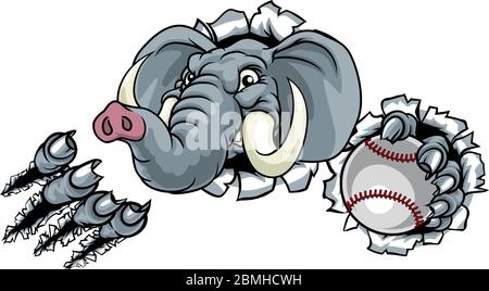 Sports de balle de baseball de l'éléphant mascotte animale Illustration de Vecteur