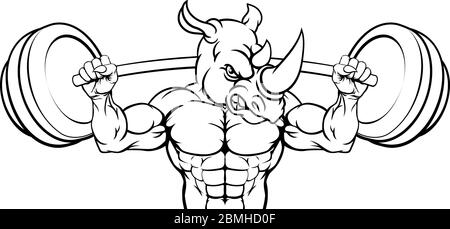 Mascot Rhino Barbell levage de poids Body Builder Illustration de Vecteur