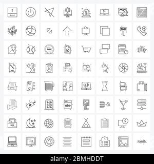 64 Universal Line Icon Pixel Perfect symboles de l'ordinateur portable, alarme, souris, clignotant, réglage du vecteur Illustration Illustration de Vecteur