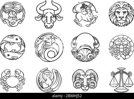 Horoscope zodiaque astrologie étoiles signes icône ensemble Illustration de Vecteur
