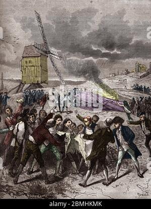 'Le people accrouant sur les yeux de l'accident de la montgolfiere de Jean François Pilatre de Rosier (1757-1785), physicien et aéronautique francais (prem Banque D'Images