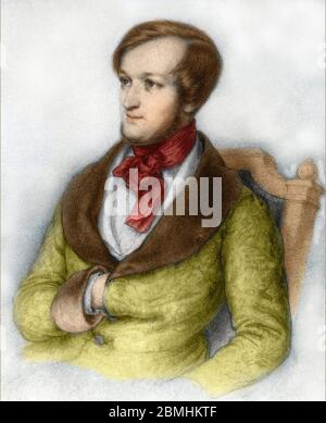 'Portrait du compositeur allemand Richard Wagner (1813-1883) jeune' Gravure (Portrait du jeune compositeur Richard Wagner, gravure) Collection privee Banque D'Images
