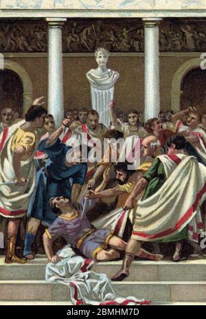 ''la mort de Jules Cesar' Jules Cesar (Giulio Cesare ou Caius Julius Caesar) homme politique et ecrivain romain, (100-44 avant JC), assassine par une Banque D'Images