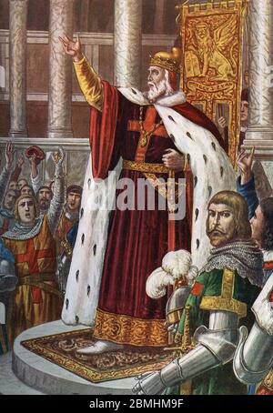 Premiere croisade (1096-1099) : 'le doge de Venise vitale Falier chant la croisade dans la nouvelle Basilique saint Marc a Venise, Italie, 1095' (T Banque D'Images