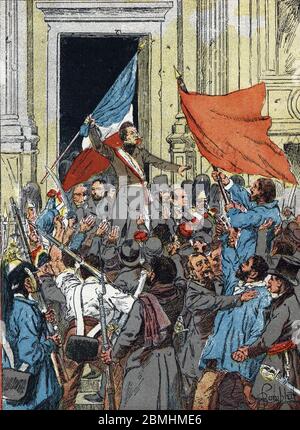 Proclamation de la deuxième république, Révolution de 1848 : Alphonse de Lamartine (1790-1869), réfutant le drapeau rouge comme emblème de la République Banque D'Images