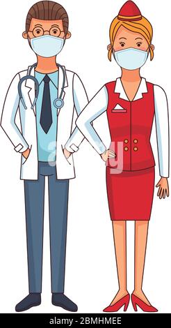 médecin et réceptionniste utilisant des masques Illustration de Vecteur