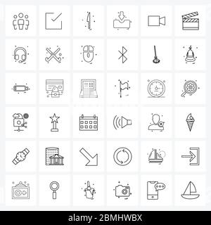 Ensemble de 36 lignes de signes d'icône et symboles de vidéo, de téléchargement, de couteau, d'interface utilisateur s, d'illustration du vecteur d'interface utilisateur Illustration de Vecteur