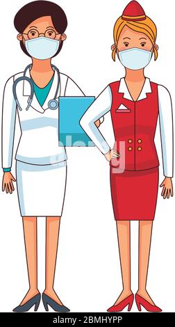 femme médecin et réceptionniste utilisant un masque Illustration de Vecteur