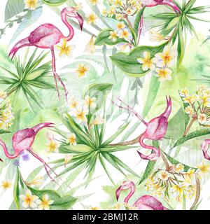 Aquarelle florale exotique tropical sans couture drôle de motif Banque D'Images
