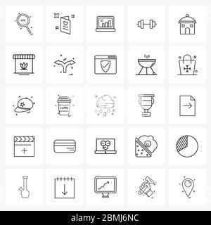 25 Universal Line Icon Pixel Perfect symboles de cottage, sport, ordinateur portable, gym, vecteur de croissance Illustration Illustration de Vecteur