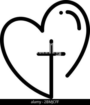 Croix religieuse abstraite et icône de coeur. Logo de l'amour chrétien. Illustration du vecteur monoline Illustration de Vecteur