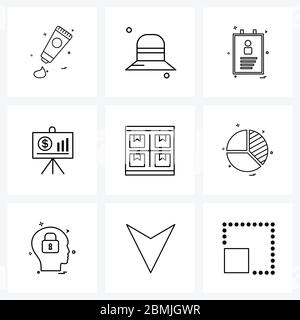 Ensemble de 9 icônes simples d'analyse, de livraison, de document, de colis, de présentation Illustration vectorielle Illustration de Vecteur