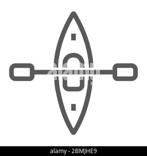 Icône de la ligne de kayak, tourisme et canoë, graphiques vectoriels de signe de bateau à ramer, une icône linéaire sur fond blanc, eps 10. Illustration de Vecteur