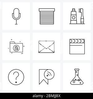 Ensemble de 9 symboles et symboles d'icône de ligne de dossier, brosse à dents, propriété, dent, illustration vectorielle de la dentisterie Illustration de Vecteur