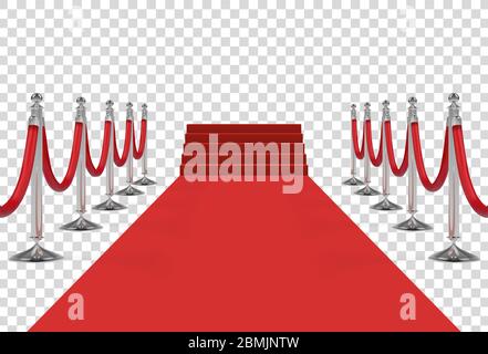 Tapis rouge sur les escaliers avec cordes rouges sur les poteaux de guidage en argent Illustration de Vecteur