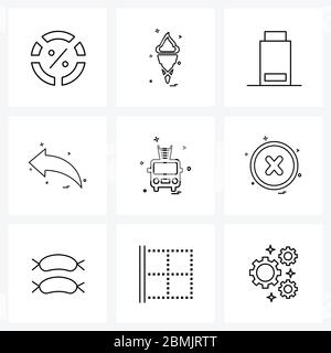 Jeu de 9 icônes et symboles de l'interface utilisateur pour la gauche, la flèche, la batterie, l'alimentation, l'illustration du vecteur d'énergie Illustration de Vecteur