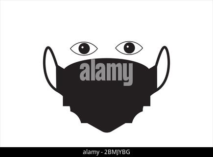 Illustration vectorielle de deux yeux et masque médical noir isolés Sur fond blanc - Covid 19 Illustration de Vecteur