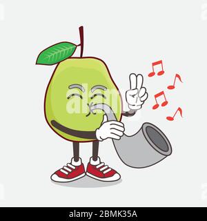 Illustration de la mascotte de Guava fruit caricature jouant de la musique avec la trompette Illustration de Vecteur