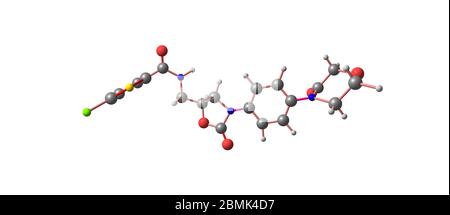 Le rivaroxaban est un médicament anticoagulant qui est pris par la bouche. Il est couramment utilisé pour prévenir les caillots sanguins. illustration 3d Banque D'Images