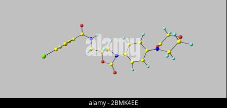Le rivaroxaban est un médicament anticoagulant qui est pris par la bouche. Il est couramment utilisé pour prévenir les caillots sanguins. illustration 3d Banque D'Images