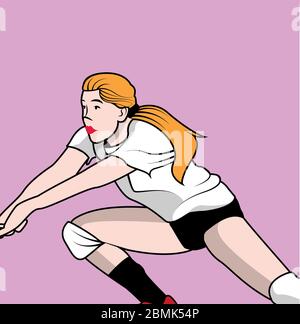 femme jouant au volley avec fond violet, vecteur, illustration Illustration de Vecteur