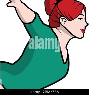 belle femme de gymnaste à tête rouge avec l'usure verte, vecteur, illustration Illustration de Vecteur