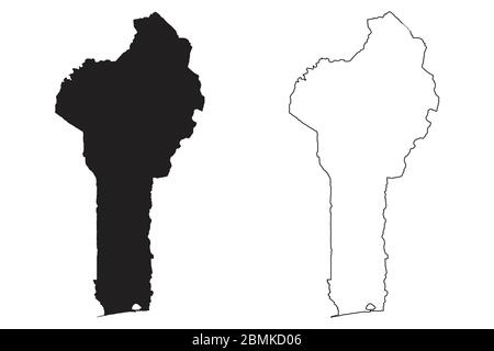 Carte du Bénin. Silhouette et contour noirs isolés sur fond blanc. Vecteur EPS Illustration de Vecteur