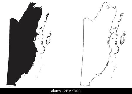 Carte du Belize. Silhouette et contour noirs isolés sur fond blanc. Vecteur EPS Illustration de Vecteur