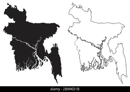 Carte du Bangladesh. Silhouette et contour noirs isolés sur fond blanc. Vecteur EPS Illustration de Vecteur