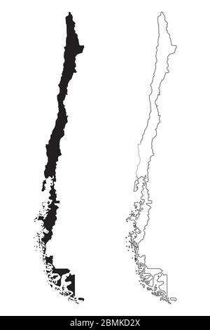 Carte du Chili. Silhouette et contour noirs isolés sur fond blanc. Vecteur EPS Illustration de Vecteur