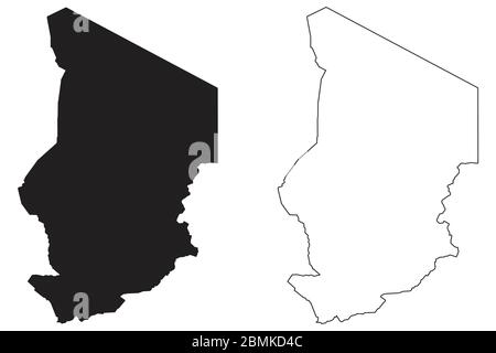 Carte du pays du Tchad. Silhouette et contour noirs isolés sur fond blanc. Vecteur EPS Illustration de Vecteur