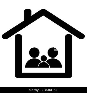 Séjour familial à la quarantaine à domicile. Icône d'illustration de pictogramme noir et blanc Illustration de Vecteur