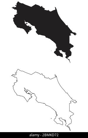 Carte du pays du Costa Rica. Silhouette et contour noirs isolés sur fond blanc. Vecteur EPS Illustration de Vecteur