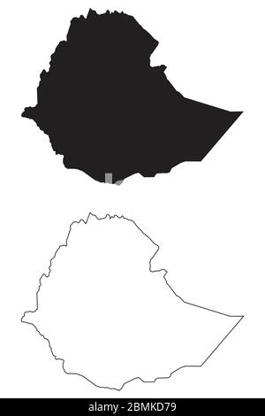 Carte de pays de l'Éthiopie. Silhouette et contour noirs isolés sur fond blanc. Vecteur EPS Illustration de Vecteur