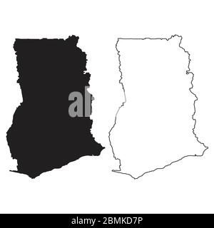 Carte du Ghana. Silhouette et contour noirs isolés sur fond blanc. Vecteur EPS Illustration de Vecteur
