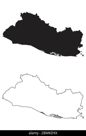 Carte du pays d'El Salvador. Silhouette et contour noirs isolés sur fond blanc. Vecteur EPS Illustration de Vecteur