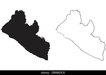 Carte du Libéria. Silhouette et contour noirs isolés sur fond blanc. Vecteur EPS Illustration de Vecteur