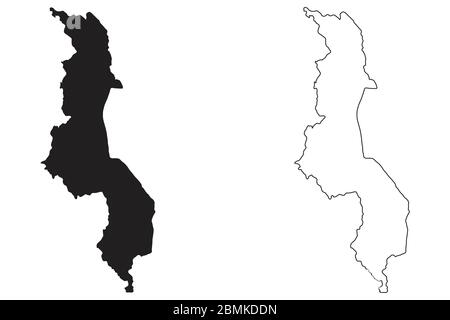 Carte du Malawi. Silhouette et contour noirs isolés sur fond blanc. Vecteur EPS Illustration de Vecteur