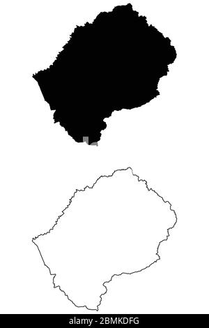 Carte du Lesotho. Silhouette et contour noirs isolés sur fond blanc. Vecteur EPS Illustration de Vecteur